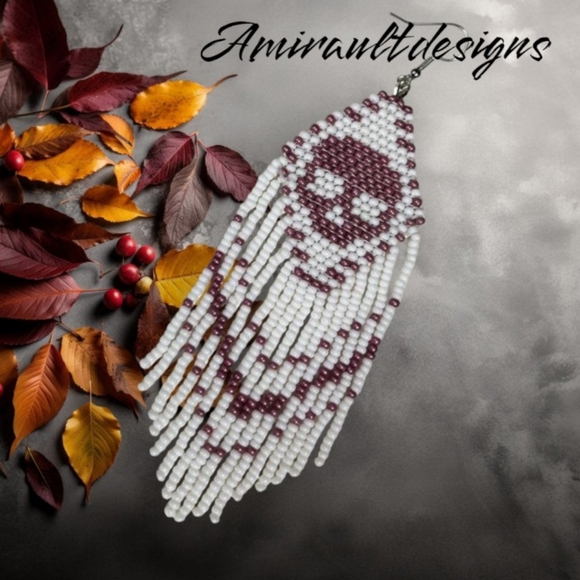 Beaded Earrings dangly skull heads - Picture 2 of 2